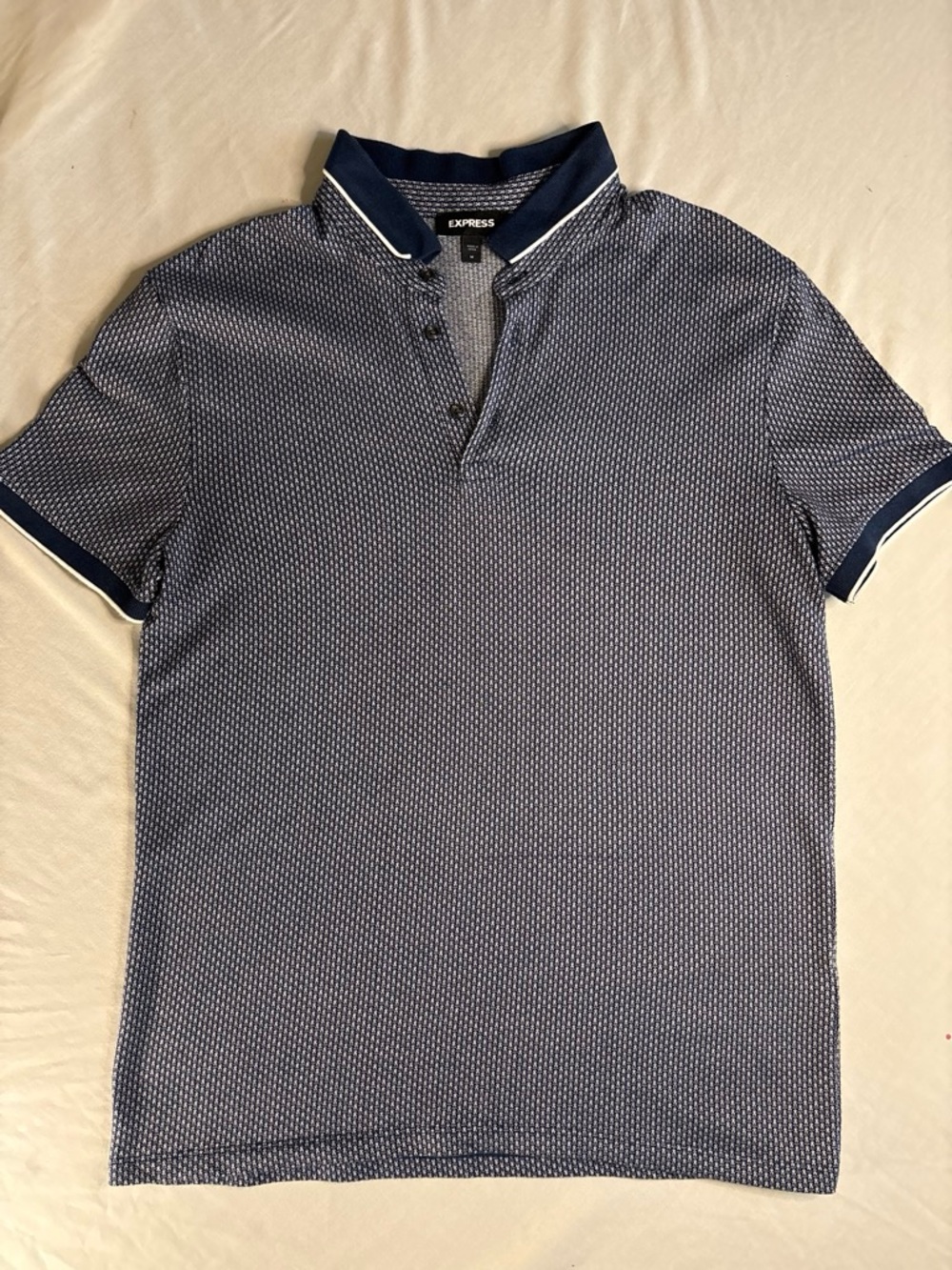 Express Men’s Navy Micro-Pattern Polo with Contrast Trim